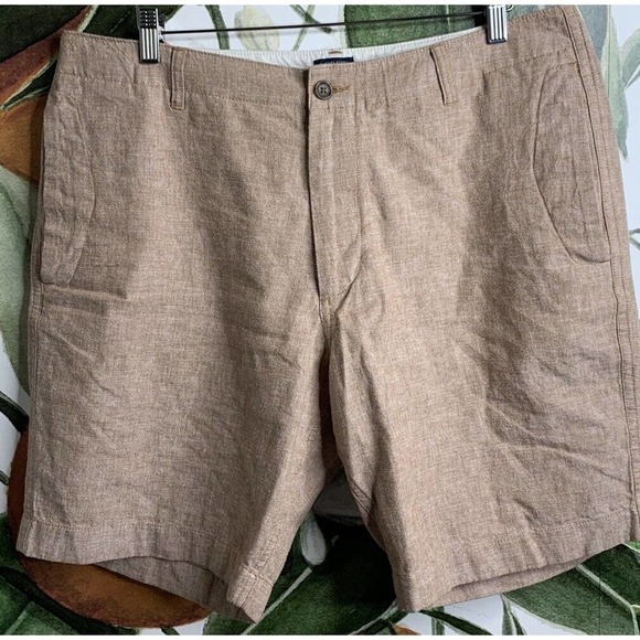 J Cew Factory Mens Size 36 Brown Linen Blend Flat Front Casual Shorts - Picture 1 of 5